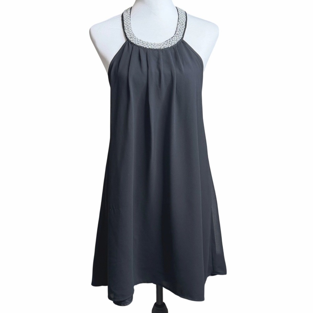 Tobi Beaded Halter Neck Open Back Cocktail Mini Dress Black Women's S‎
